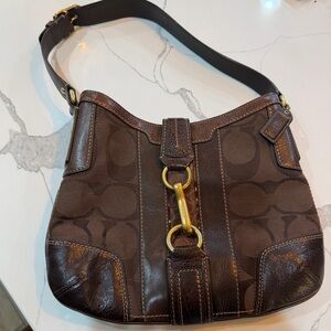 Coach Dark Brown vintage Shoulder Bag with Gold Accents